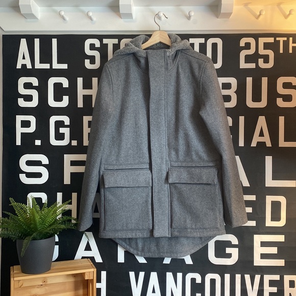 WINTER IS HERE!!! Wool Jacket with Hood, Grey Marle, Small BNWT - Picture 4 of 9